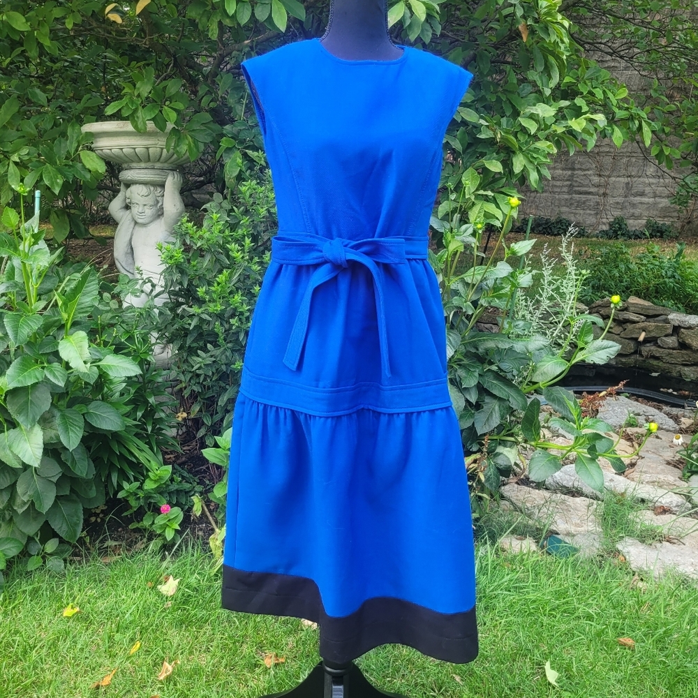 NWOT Tory Burch Front Tie Bow Tiered Blue and Black Dress